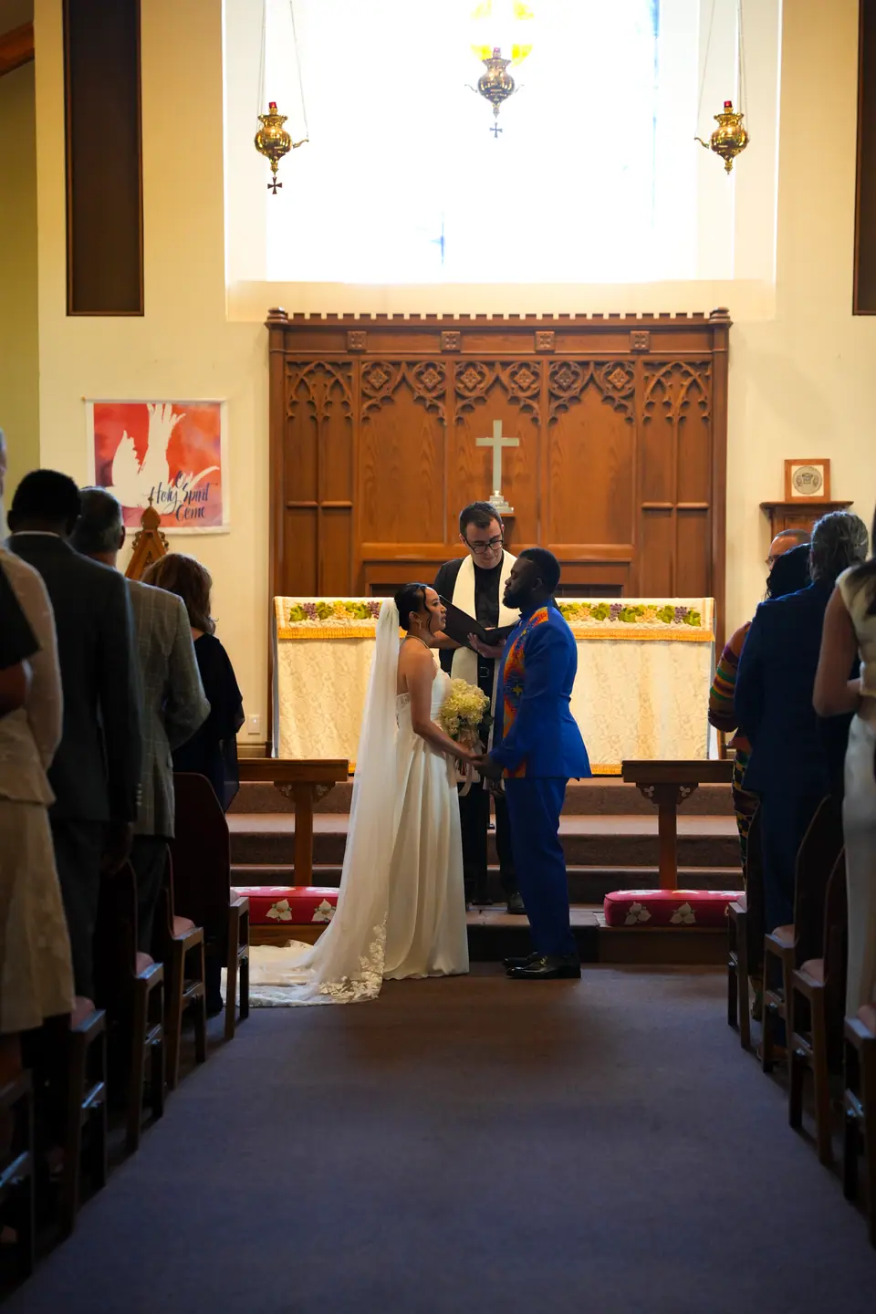 A wedding ceremony taking place inside a church